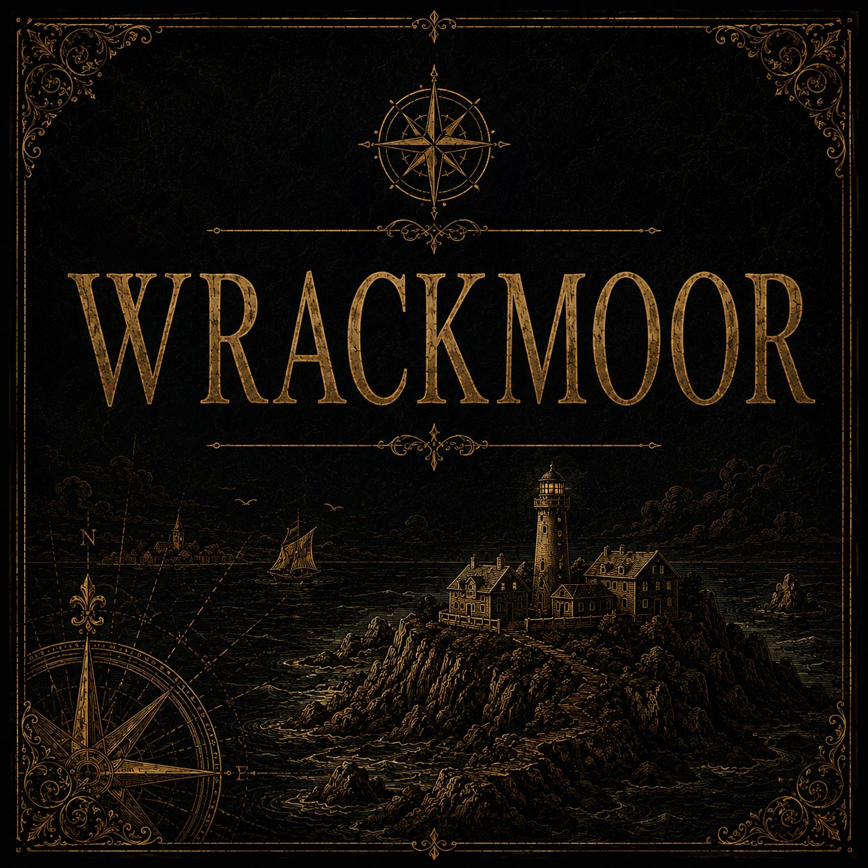 Antique-style illustrated map of Wrackmoor tidal island